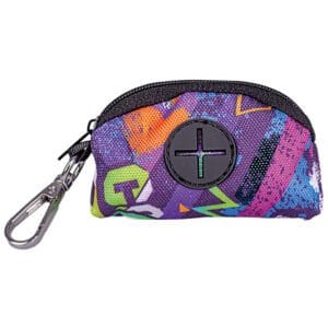 Dispensador de Bolsas Sanitarias GRAFITI XT-DOG, compacto y resistente, con diseño moderno multicolor y mosquetón para engancharlo a la correa o cinturón