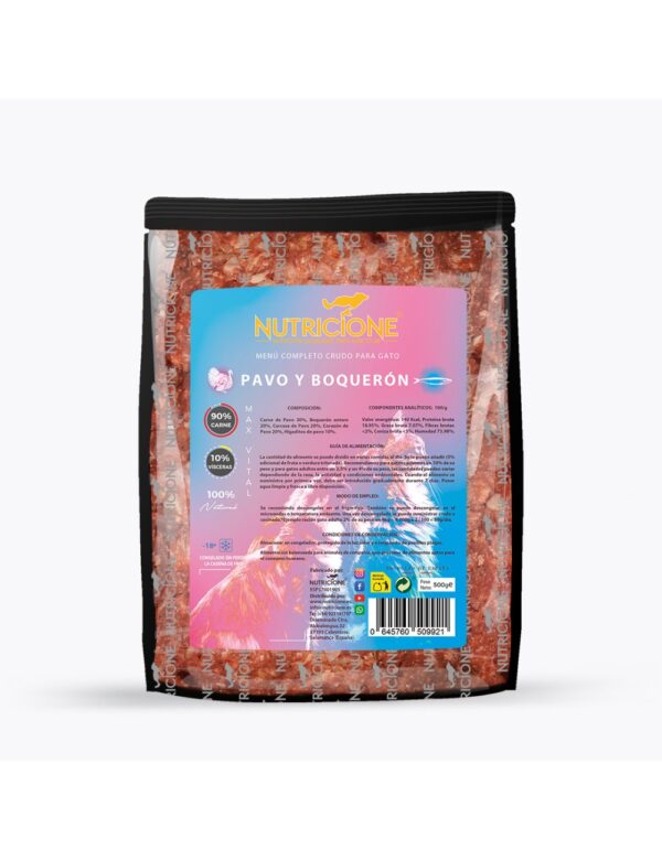 Menú BARF Pavo y Boquerón 500g de Nutricione en formato triturado para gatos