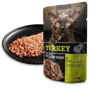 LEONARDO Turkey + extra Pulled Beef para gatos 100% natural
