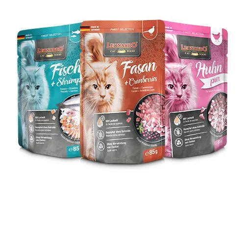 LEONARDO Finest Selection caja completa comida húmeda para gatos variedad de sabores en sobres 16x85g