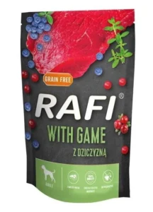 Rafi with game comida húmeda en pouch para perros adultos