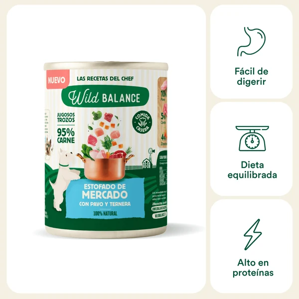 Lata estofado de mercado para perros con pavo y ternera