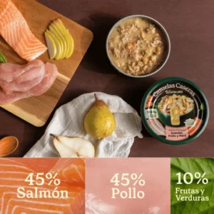 Cazuela casera para perros de salmón pollo y pera