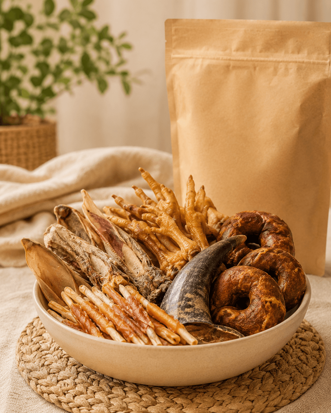Cuenco con snacks naturales para perros en formato ahorro