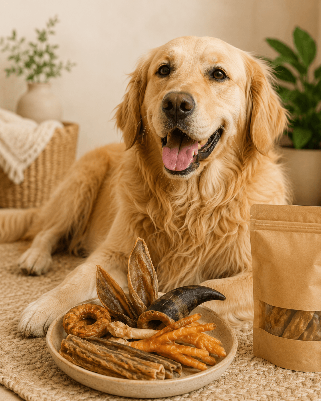 Perro mirando a cámara para ayuda personalizada en snacks