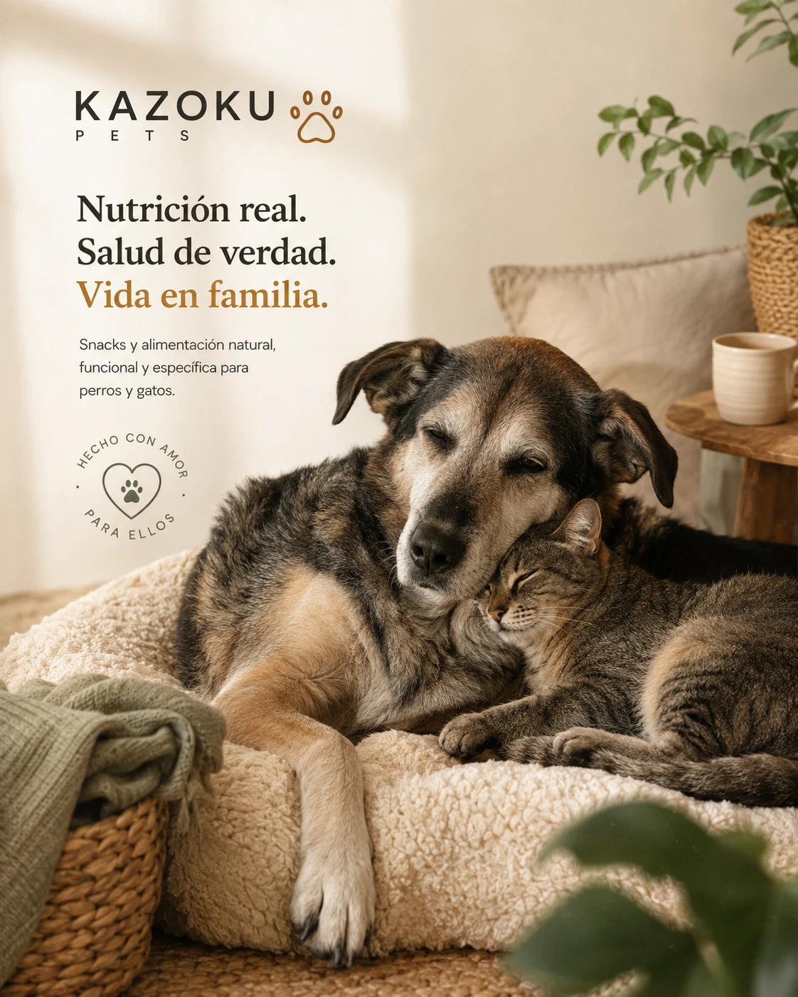 Perro y gato acurrucados juntos en un hogar acogedor